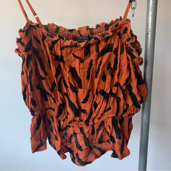 5/$20 💥 Tiger orange tan ruffle tank top string straps f21 af3 s contemporary - Picture 2 of 4